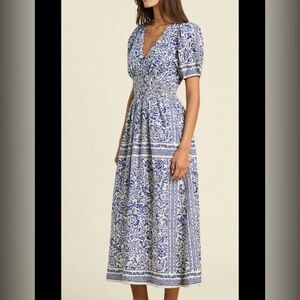 Trovata Sonia Blue and White Patterned Maxi Dress